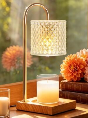 Candle Warmer Lamp, Candle Lamp Wax Warmer, Timer & Dimmer 7-Levels, Fits Cup Jar Candle, Top Melting, Crystal Heater Lamp for Scented Wax, Elegant Home Decor, Clear Glass