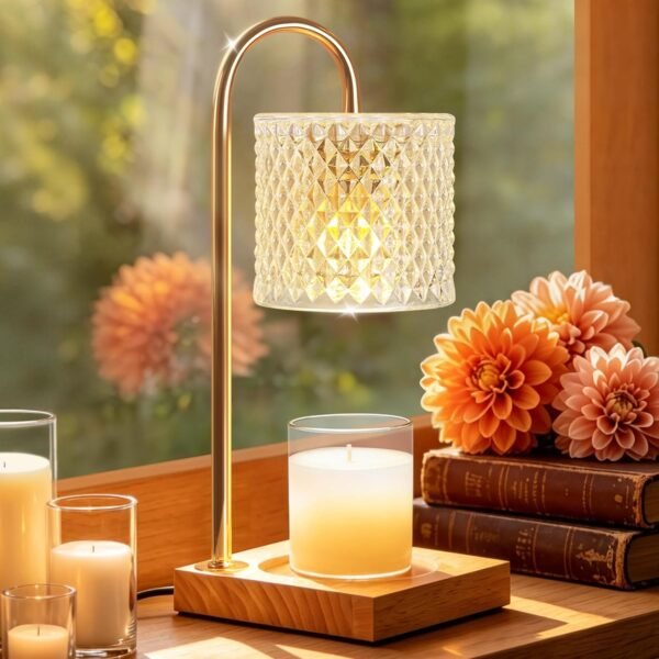 Candle Warmer Lamp, Candle Lamp Wax Warmer, Timer & Dimmer 7-Levels, Fits Cup Jar Candle, Top Melting, Crystal Heater Lamp for Scented Wax, Elegant Home Decor, Clear Glass