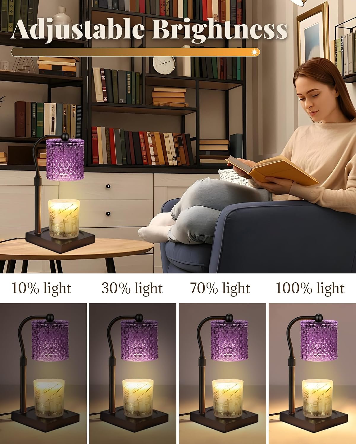 Linstaine Candle Warmer Lamp with Timer Dimmer Adjustable Height, White Elephant Gifts for Women, House Warming New Home Decor Gifts for Mom, Electric Wax Warmer for Jar Candles, Purple - Image 3