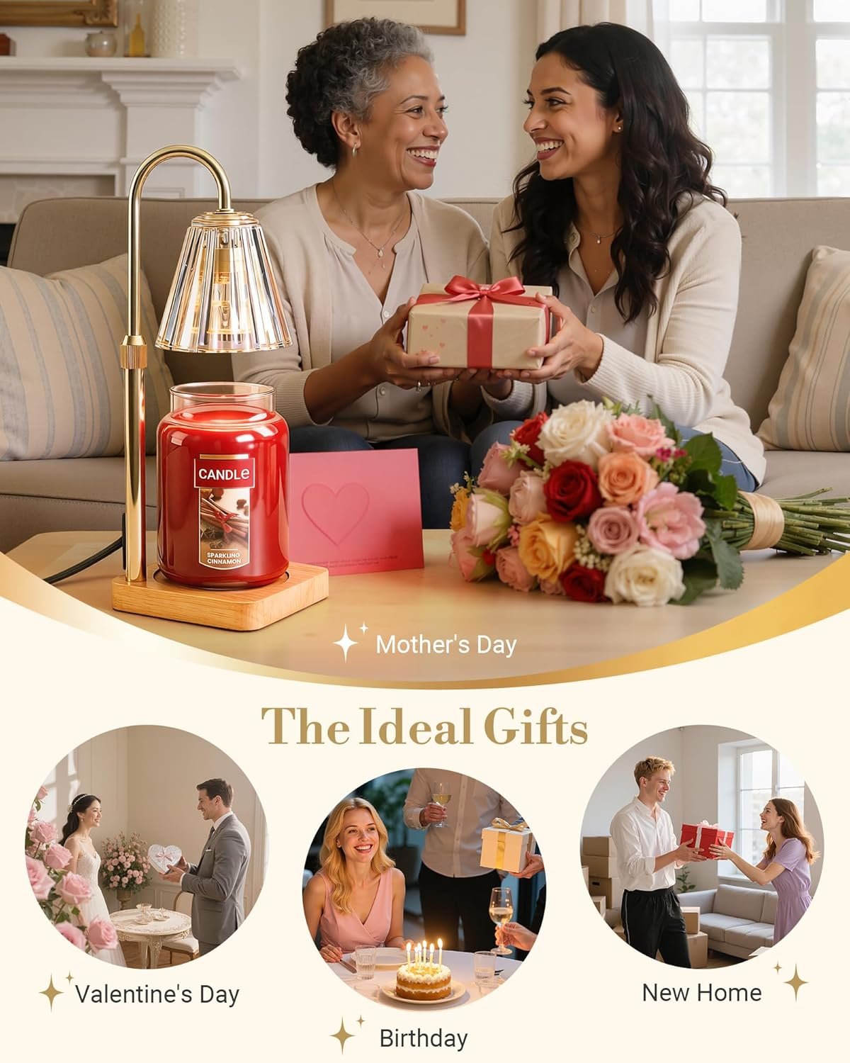 Marycele Candle Warmer Lamp with Timer & Dimmer - Mothers Day Gifts for Women Mom Her, Aesthetic Office Home Decor, Adjustable Height Wax Melter for Candle Jar & 3-Wick Candles (2 Bulbs Included) - Image 9