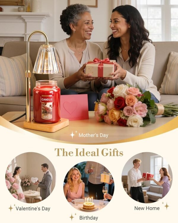 Candle Warmer Lamp with Timer & Dimmer - Mothers Day Gifts for Women Mom Her, Aesthetic Office Home Decor, Adjustable Height Wax Melter for Candle Jar & 3-Wick Candles (2 Bulbs Included)