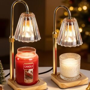 Marycele Candle Warmer Lamps 2 Pack, Electric Wax Warmer Lamp with Timer for Jar Candles, Aesthetic Home Decor, Housewarming Gifts for Women, Adjustable Height Clear