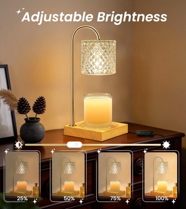 Candle Warmer Lamp, Candle Lamp Wax Warmer, Timer & Dimmer 7-Levels, Fits Cup Jar Candle, Top Melting, Crystal Heater Lamp for Scented Wax, Elegant Home Decor, Clear Glass