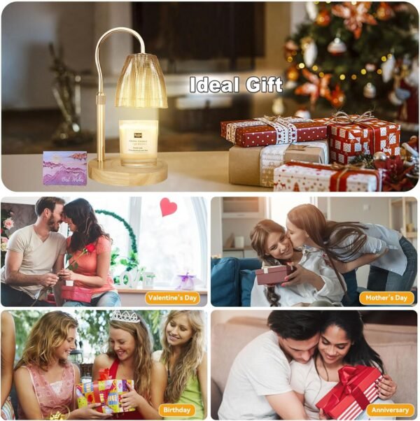 Candle Warmer Lamp with 3 Bulbs, Adjustable Height Dimmable Candle Warmer with Timer, Compatible with Large Jar Candles, Candle Lamp with Charming Gift Box Ribbon for Her\/Him