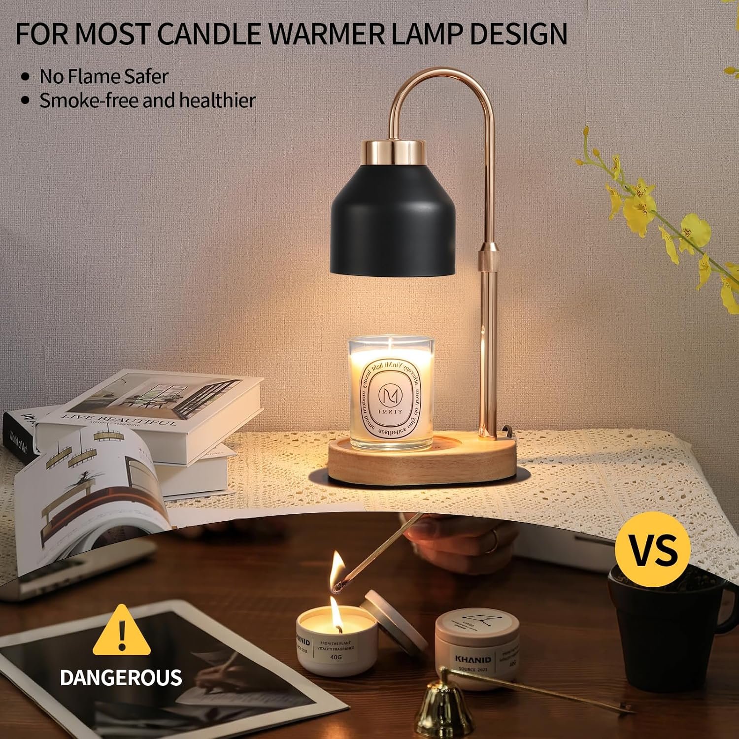 MEIXISUE Candle Warmer Lamp with Dimmer and Timer,Home Decor Lamp for Scented Jar,Electric Wax Melt Warmer,Mother's Day\/Birthday for Mom\/Wife,Adjustable Height,with 2 Bulbs - Image 4