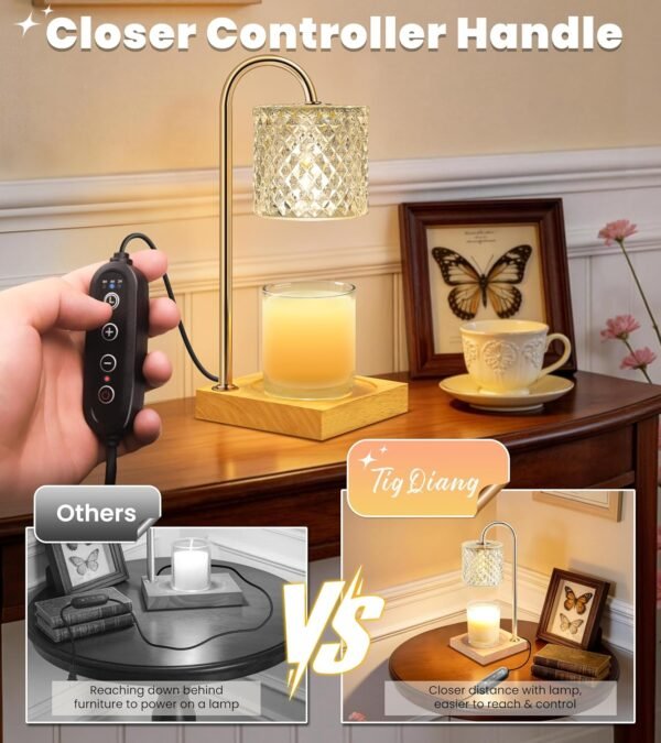 Candle Warmer Lamp, Candle Lamp Wax Warmer, Timer & Dimmer 7-Levels, Fits Cup Jar Candle, Top Melting, Crystal Heater Lamp for Scented Wax, Elegant Home Decor, Clear Glass