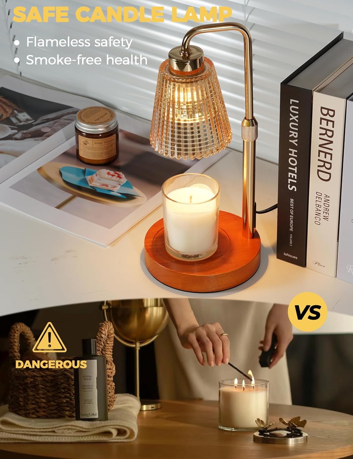 GODONLIF Gold Candle Warmer Lamp with Cycle Timer, Birthday Gifts for Women Mom Her, House Warming Gifts New Home Room Decor, Wax Melt Warmer for Jar Candles with 2 Bulbs - Image 2