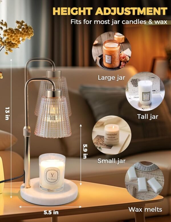 Candle Warmer Lamp with Timer Dimmable, Birthday Gifts for Women Mom, House Warming Gifts New Home Decor, Wax Melt Warmer for Jar Candles with 2 Bulbs, White Marble Base