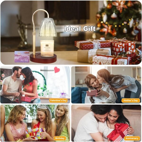 Candle Warmer Lamp with 3 Bulbs, Adjustable Height Dimmable Candle Warmer with Timer, Compatible with Large Jar Candles, Candle Lamp with Charming Gift Box for Her\/Him