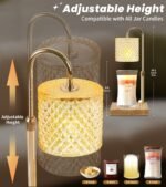 Candle Warmer Lamp, Candle Lamp Wax Warmer, Timer & Dimmer 7-Levels, Fits Cup Jar Candle, Top Melting, Crystal Heater Lamp for Scented Wax, Elegant Home Decor, Brass Glass