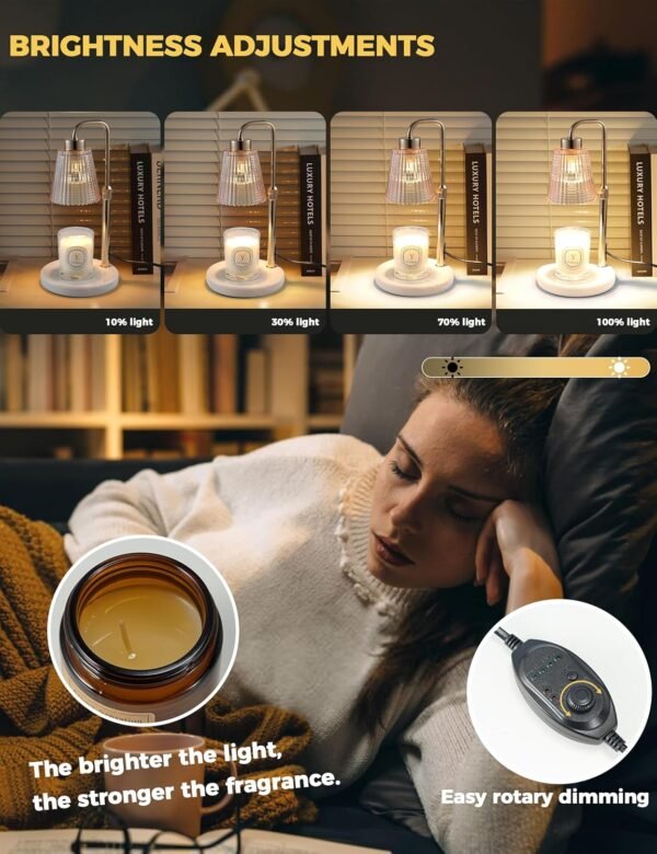 Candle Warmer Lamp with Timer Dimmable, Birthday Gifts for Women Mom, House Warming Gifts New Home Decor, Wax Melt Warmer for Jar Candles with 2 Bulbs, White Marble Base
