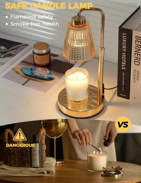 Gold Candle Warmer Lamp with Cycle Timer, Birthday Gifts for Women Mom Her, House Warming Gifts New Home Room Decor, Wax Melt Warmer for Jar Candles with 2 Bulbs