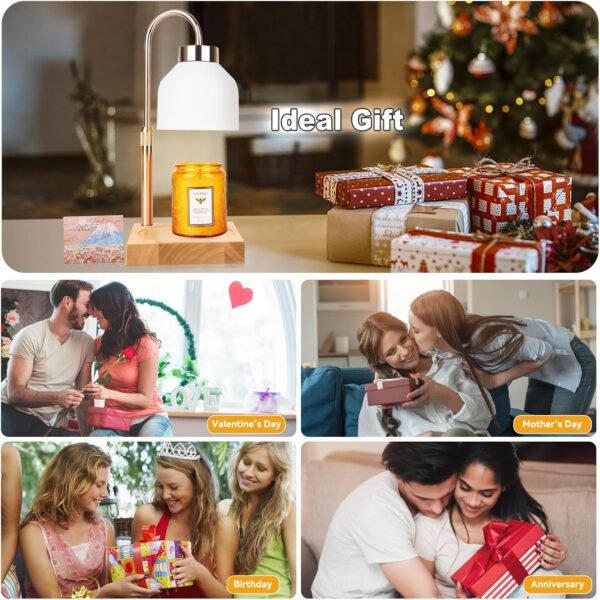 Candle Warmer Lamp with 3 Bulbs, Adjustable Height Dimmable Candle Warmer with Timer, Compatible with Large Jar Candles, Candle Lamp with Charming Gift Box Ribbon for Her\/Him(White)