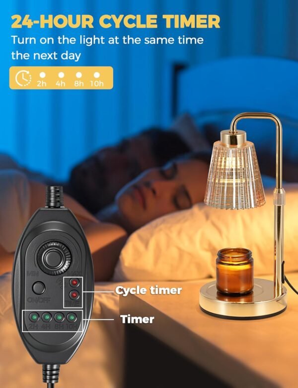 Gold Candle Warmer Lamp with Cycle Timer, Birthday Gifts for Women Mom Her, House Warming Gifts New Home Room Decor, Wax Melt Warmer for Jar Candles with 2 Bulbs