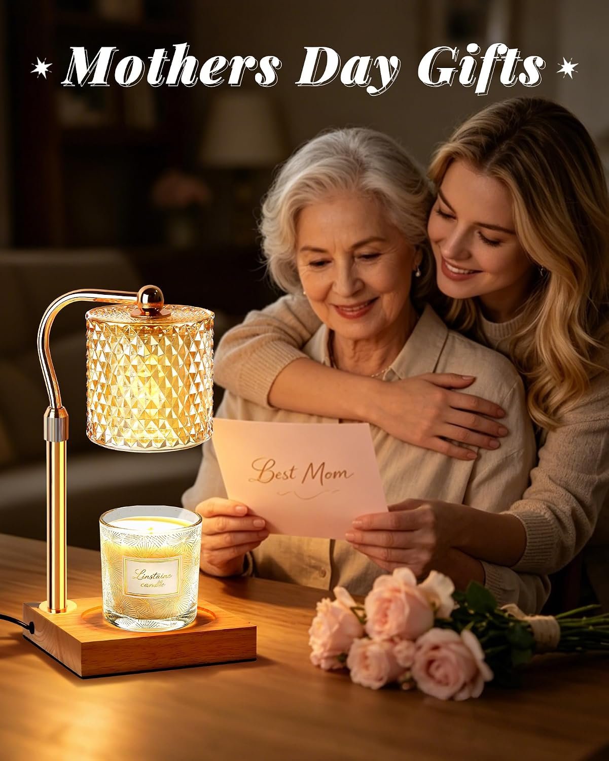 Linstaine Candle Warmer Lamp with Timer Dimmer Adjustable Height, Mothers Day Gifts for Mom, Birthday Gifts for Women, House Warming New Home Decor, Electric Wax Warmer for Jar Candles, Gold - Image 2