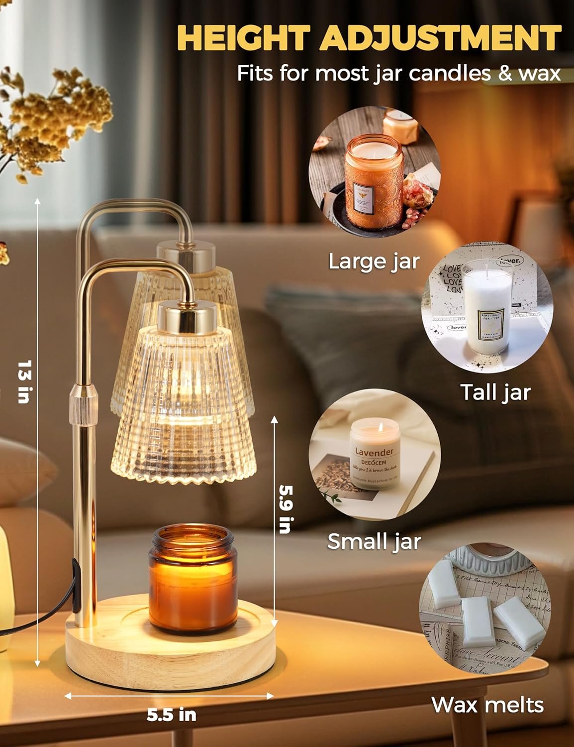 GODONLIF Candle Warmer Lamp with Cycle Timer, Birthday Gifts for Women Mom Her, House Warming Gifts New Home Room Decor, Wax Melt Warmer for Jar Candles with 2 Bulbs - Image 5