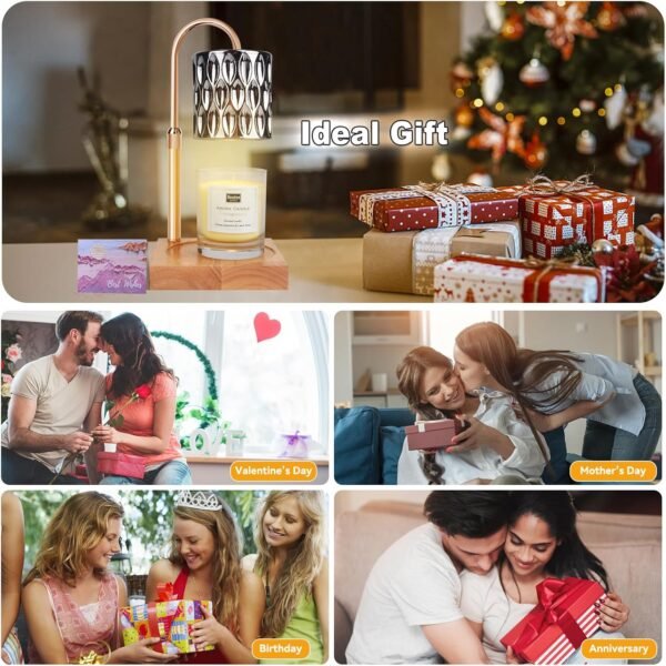 Candle Warmer Lamp with 3 Bulbs, Adjustable Height Dimmable Candle Warmer with Timer, Compatible with Large Jar Candles, Candle Lamp with Charming Gift Box Ribbon for Her\/Him