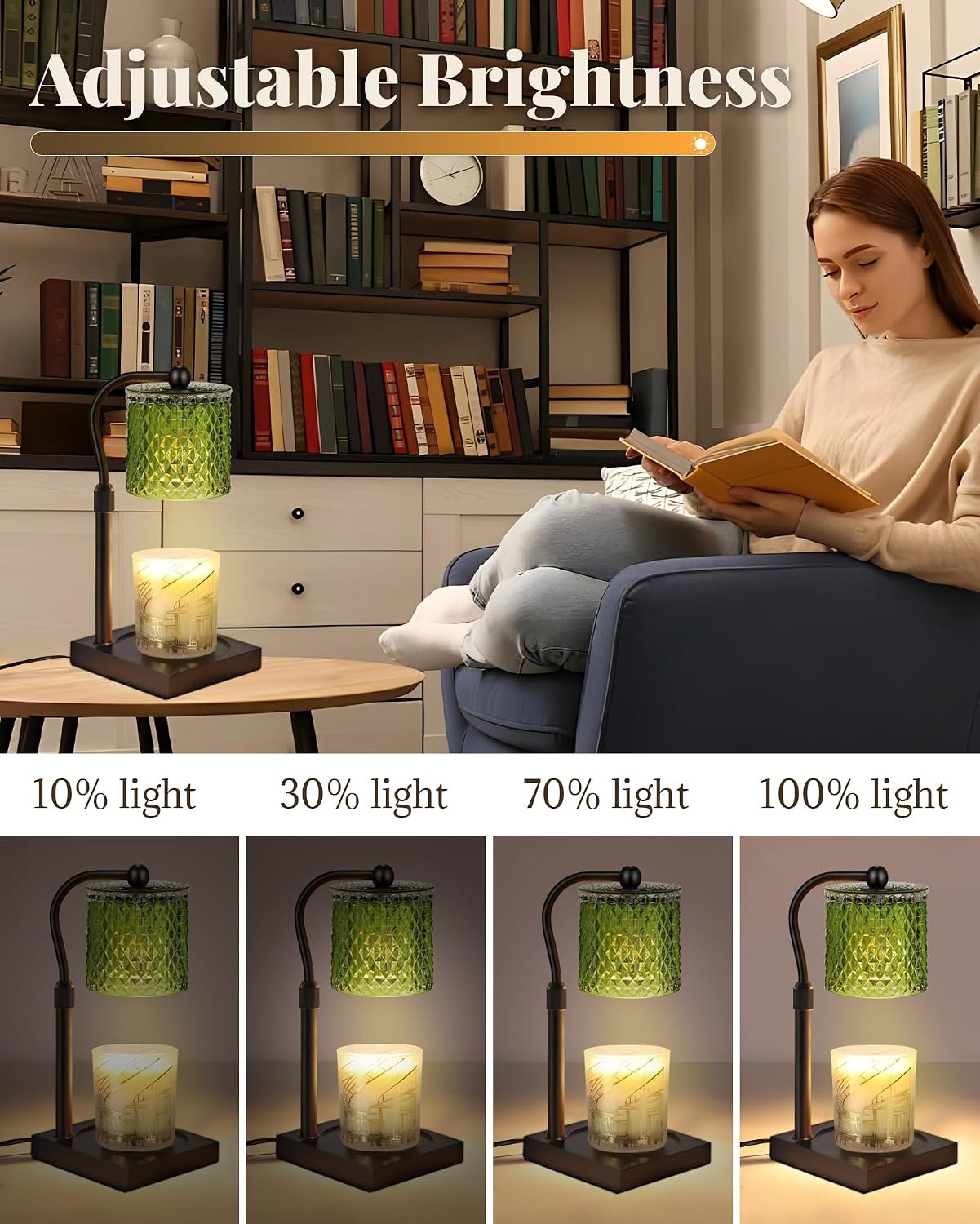 Linstaine Candle Warmer Lamp with Timer Dimmer Adjustable Height, Birthday Gifts for Women, House Warming New Home Decor Gifts for Mom, Electric Wax Warmer for Jar Candles, Green - Image 3