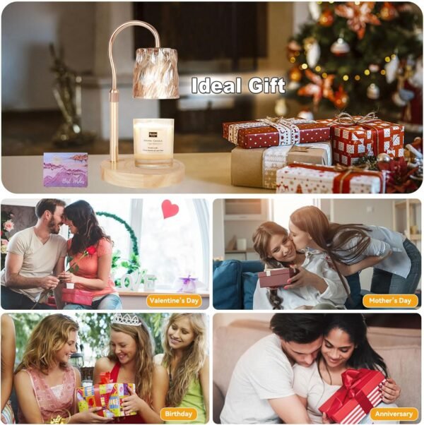 Candle Warmer Lamp with 3 Bulbs, Adjustable Height Dimmable Candle Warmer with Timer, Compatible with Large Jar Candles, Candle Lamp with Charming Gift Box for Her\/Him