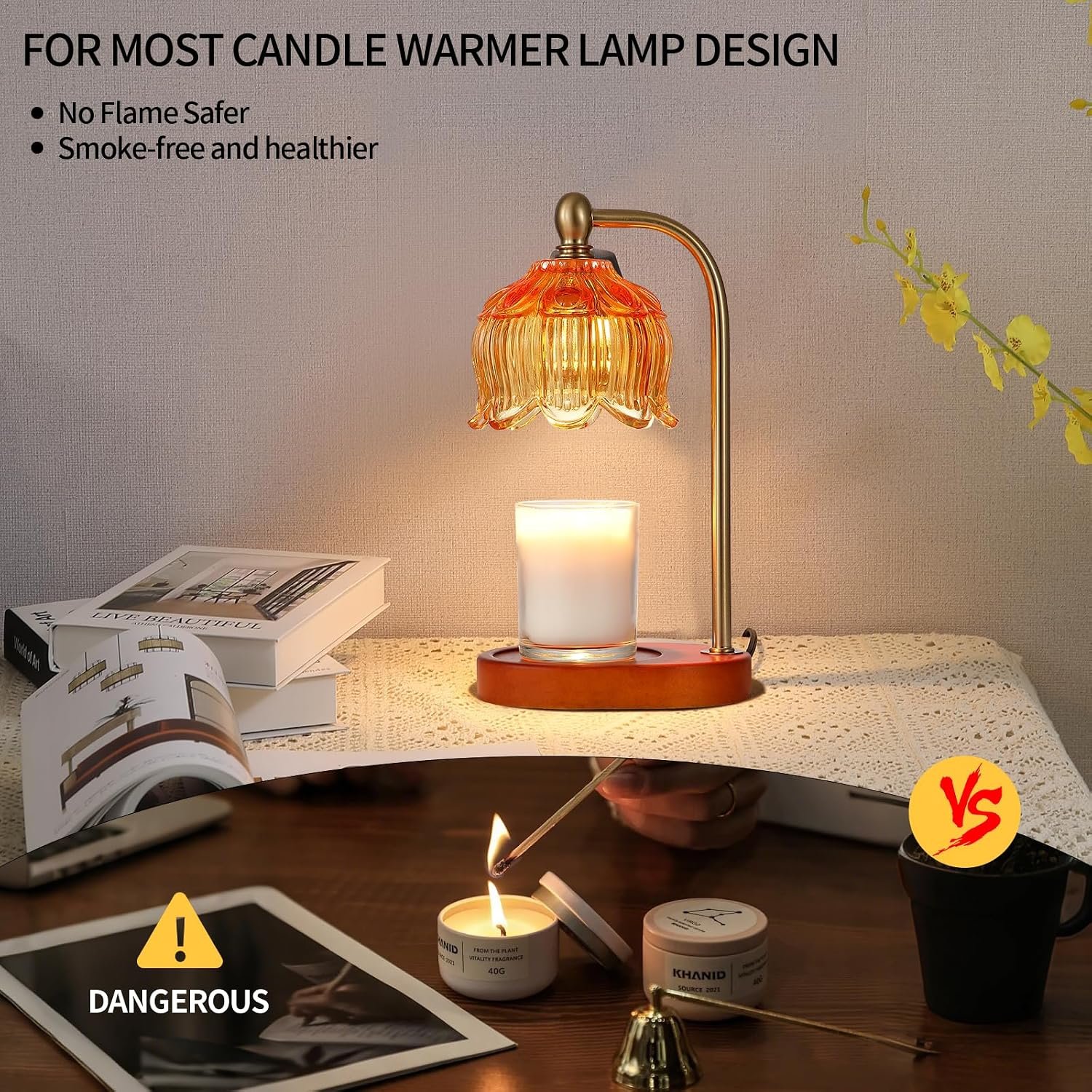 MEIXISUE Candle Warmer Lamp with Timer and Dimmer,Electric Amber Light Gifts for Women Melt Wax Warmer Lamp with 2 Bulbs for Candle Jars House Warming New Home Decor - Image 4
