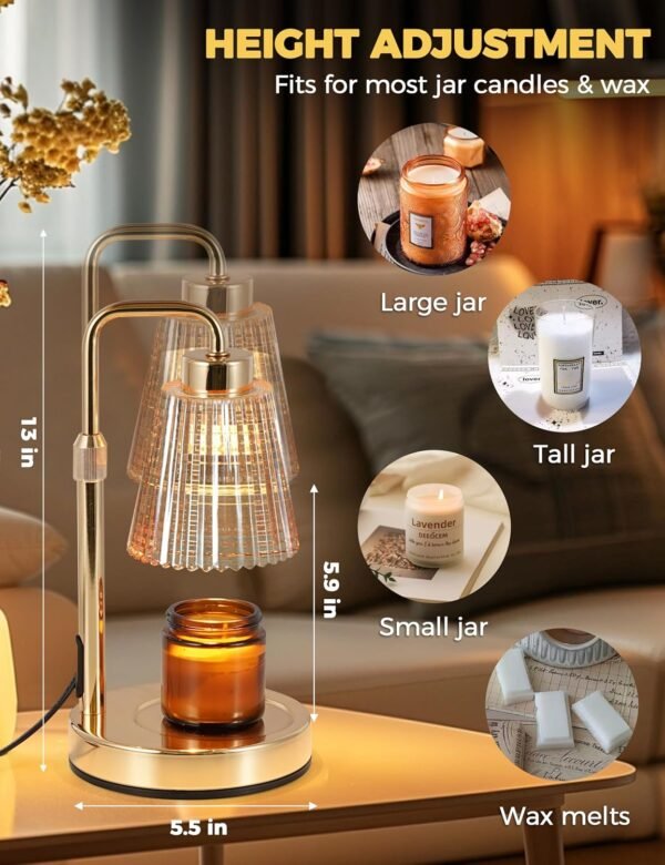 Gold Candle Warmer Lamp with Cycle Timer, Birthday Gifts for Women Mom Her, House Warming Gifts New Home Room Decor, Wax Melt Warmer for Jar Candles with 2 Bulbs