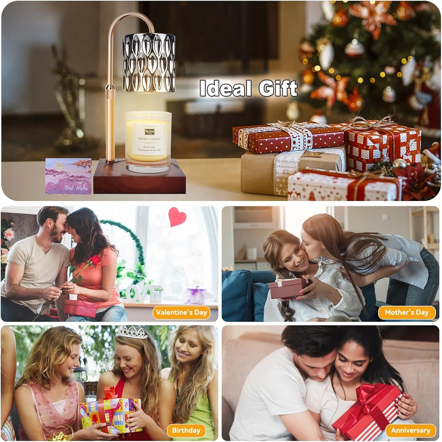 TOACSUCP Candle Warmer Lamp with 3 Bulbs, Adjustable Height Dimmable Candle Warmer with Timer, Compatible with Large Jar Candles, Candle Lamp with Charming Gift Box Ribbon for Her\/Him - Image 6