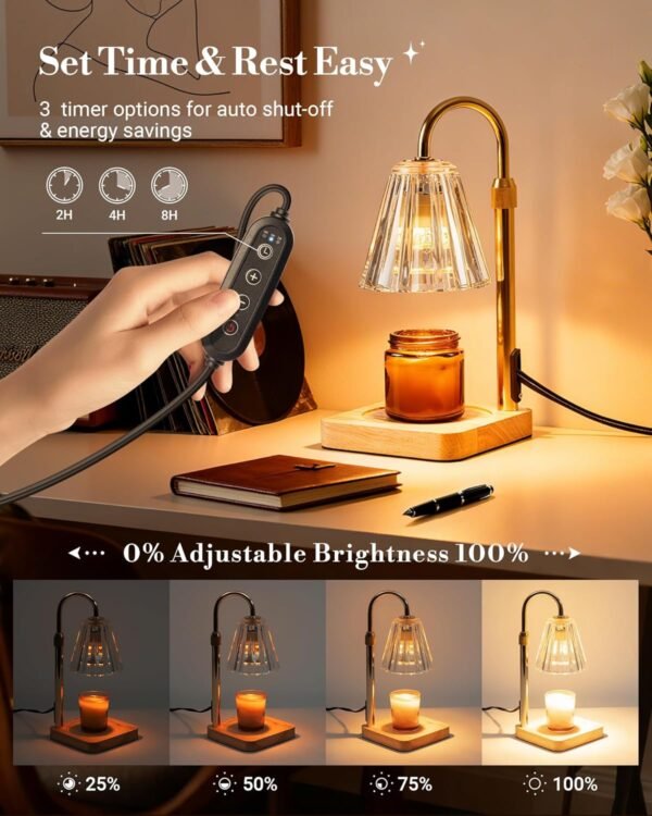 Candle Warmer Lamp with Timer & Dimmer - Mothers Day Gifts for Women Mom Her, Aesthetic Office Home Decor, Adjustable Height Wax Melter for Candle Jar & 3-Wick Candles (2 Bulbs Included)