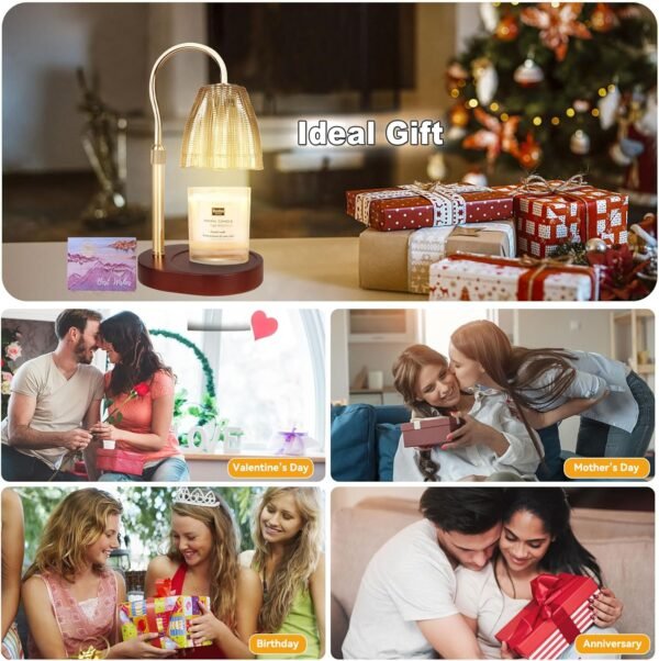Candle Warmer Lamp with 3 Bulbs, Adjustable Height Dimmable Candle Warmer with Timer, Compatible with Large Jar Candles, Candle Lamp with Charming Gift Box Ribbon for Her\/Him