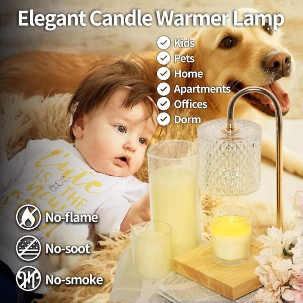 Candle Warmer Lamp, Candle Lamp Wax Warmer, Timer & Dimmer 7-Levels, Fits Cup Jar Candle, Top Melting, Crystal Heater Lamp for Scented Wax, Elegant Home Decor, Clear Glass