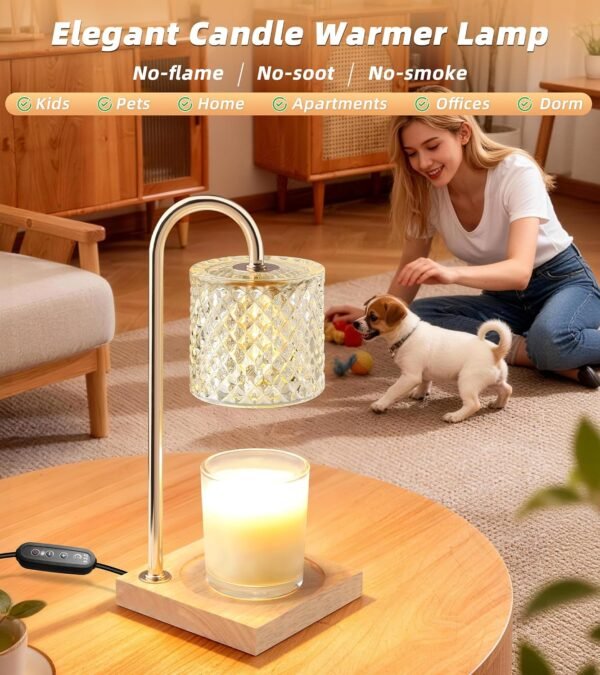 2 Pack Candle Warmer Lamp with Timer & Dimmer, Perfect Housewarming & Birthday Gifts for Women and Mom, Stylish Home Decor for Scented Wax & Jar Candles, Elegant Clear Glass Design
