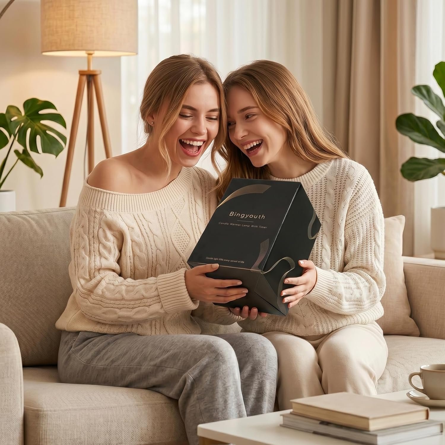 Bingyouth Candle Warmer Lamp with Timer, Modern Farmhouse Candle Warmer, Height Adjustable & Dimmable Electric Candle Warmer Lamp, Includes 2 Bulbs, Birthday Gift for Women, Mom, Housewarming - Flaxen - Image 8