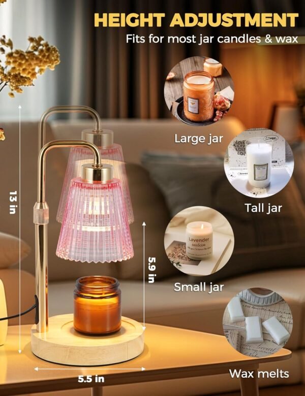 Pink Candle Warmer Lamp with Cycle Timer, Birthday Gifts for Women Mom Her, House Warming Gifts New Home Room Decor, Wax Melt Warmer for Jar Candles with 2 Bulbs