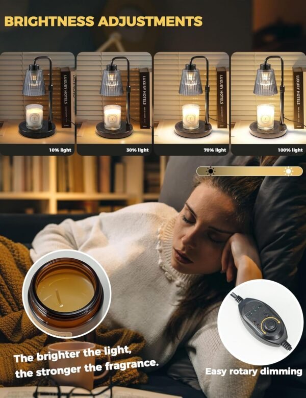 Candle Warmer Lamp with Timer Dimmable, Birthday Gifts for Women Mom, House Warming Gifts New Home Decor, Wax Melt Warmer for Jar Candles with 2 Bulbs, Black Marble Base